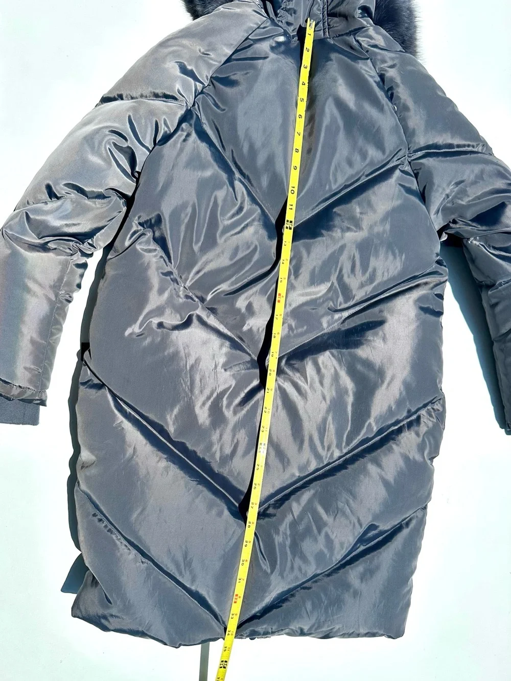 Zow Zow Genuine Fox Fur Trim Down Fill Long Puffer Coat Jacket Hood Gray Navy 00